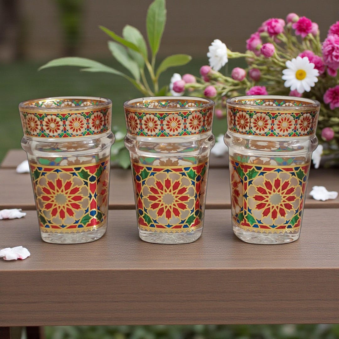 Set of 6 Handmade Colorful Tea Glasses – Traditional Artisan Glassware ...