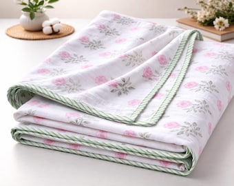 3D Floral Print Cotton Dohar – Single Bed Lightweight Summer Blanket (Pack of 2)