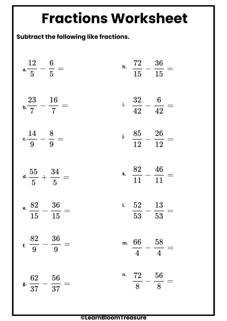Fractions Worksheets Bundle | Grade 4-5 Math Printable (operations ...