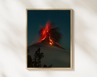 Volcano Eruption Wall Art Bundle, Volcano Photography Set, Day and Night Eruption Prints, Nature Power Landscape Collection
