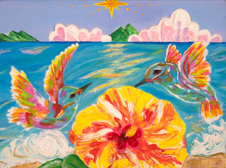 Hummingbird Ocean Hummingbirds and Hibiscus - Etsy