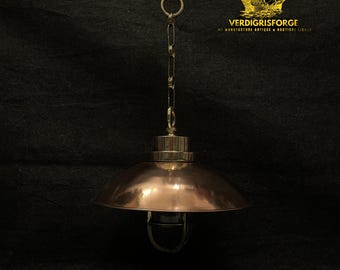 Heritage Solid Brass Nautical Pendant Light | Copper Shade Marine Hanging Fixture | Coastal Industrial Lighting