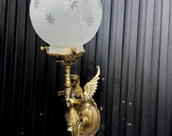 10 PCS Art Deco Mermaid Wall Lamp Brass Frosted Globe Hollywood Regency Lighting Fixture