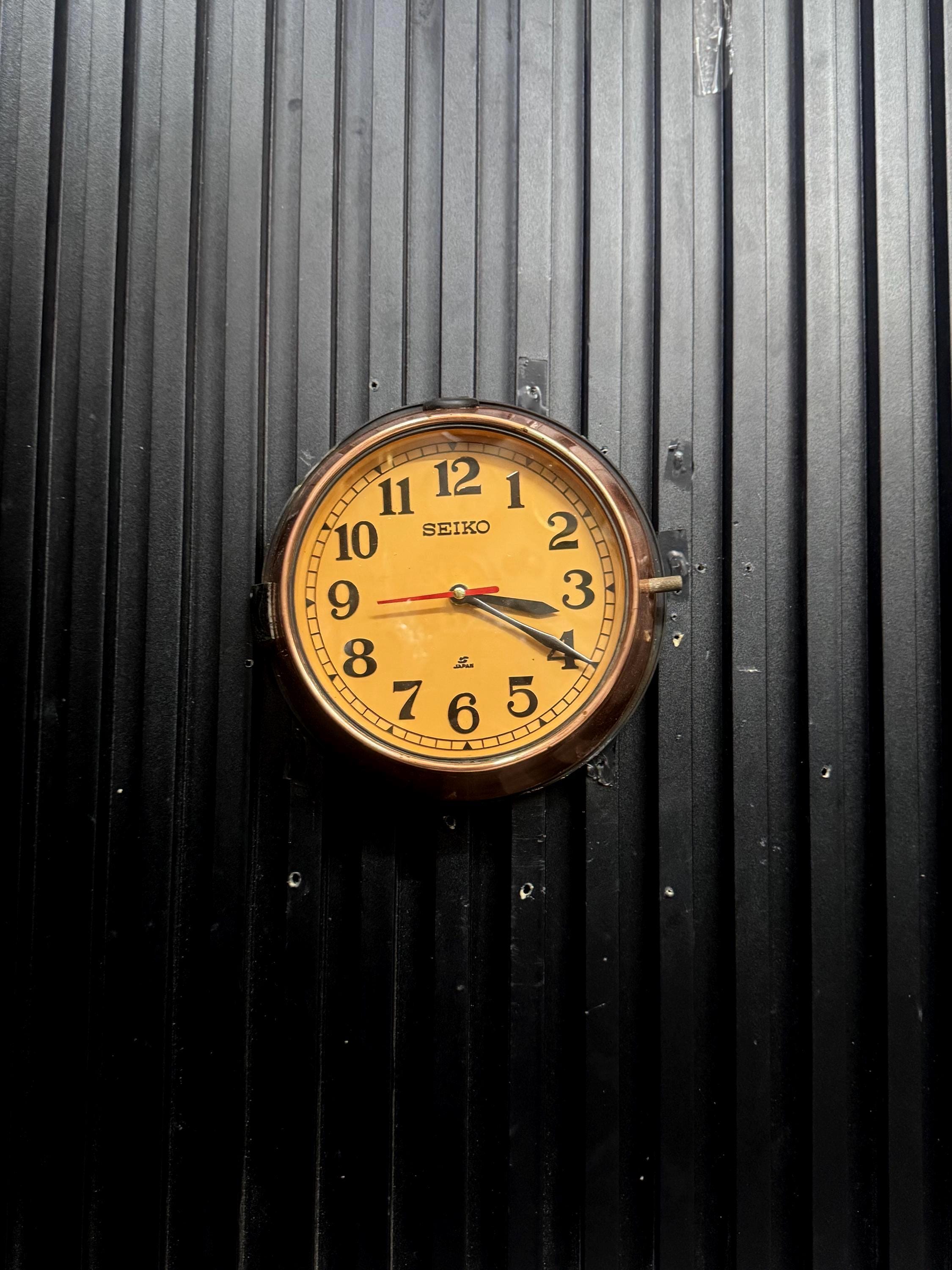 Rare Seiko Japan Retro Industrial Wall Clock Vintage Yellow Dial