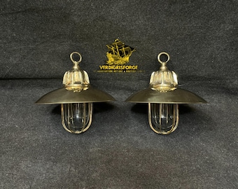 Par de lámparas colgantes náuticas de latón, luces colgantes para isla de cocina de estilo costero, aplique de techo de estilo marino vintage