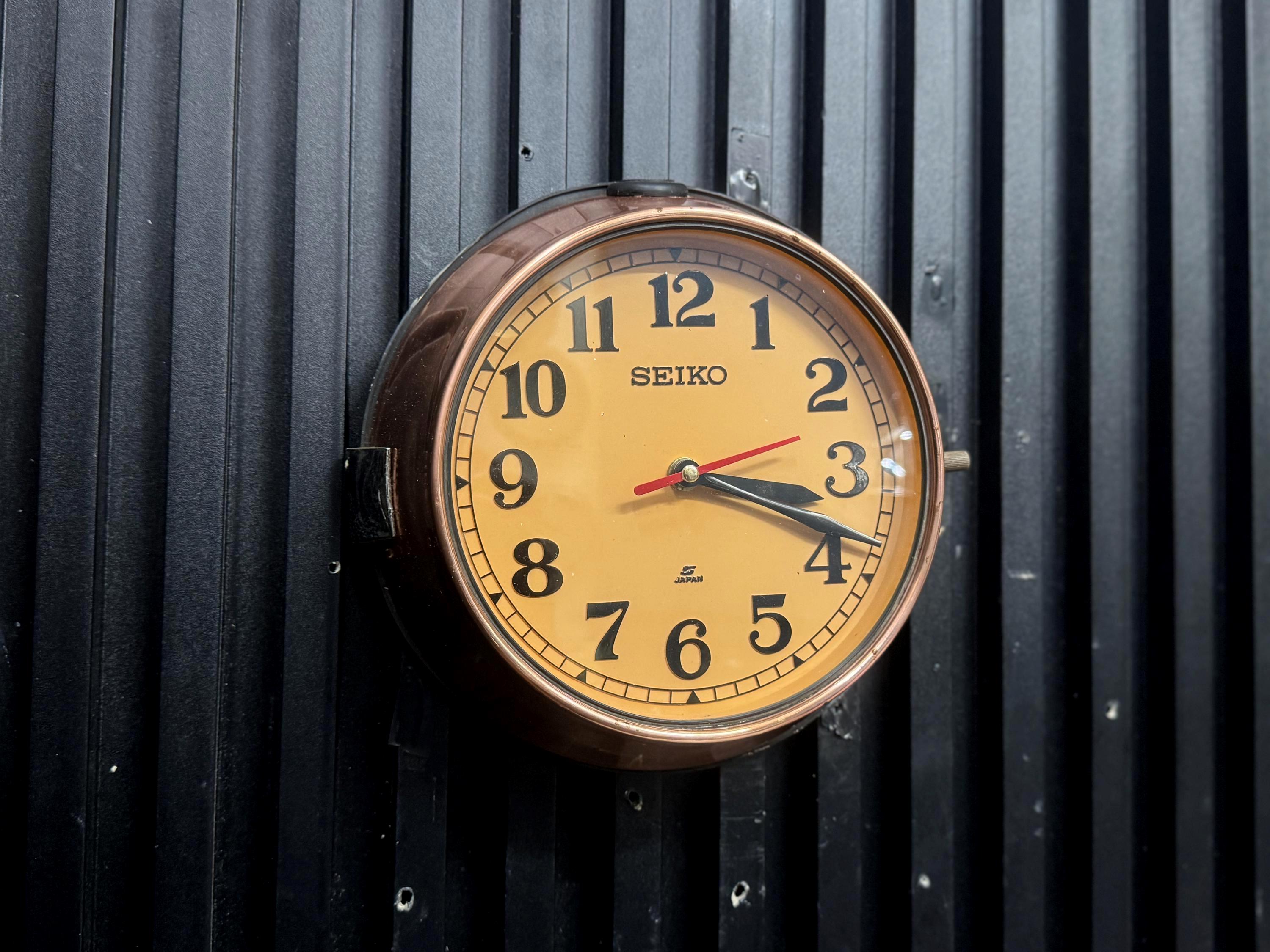 Rare Seiko Japan Retro Industrial Wall Clock Vintage Yellow Dial