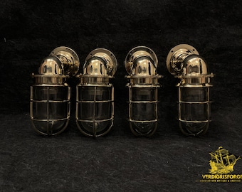 Lámparas de pared de latón vintage para mamparo, 4 unidades / Lámparas de pared estilo barco para baño, porche y entrada.