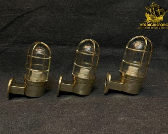 Industrial Brass Bulkhead Light 3 PCS – Nautical Cage Lamps for Unique Home Styling