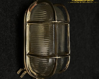 Rustic Nautical Brass Wall Light Oval Cover Bulkhead Marine Cage Lamp Coastal Home Statement