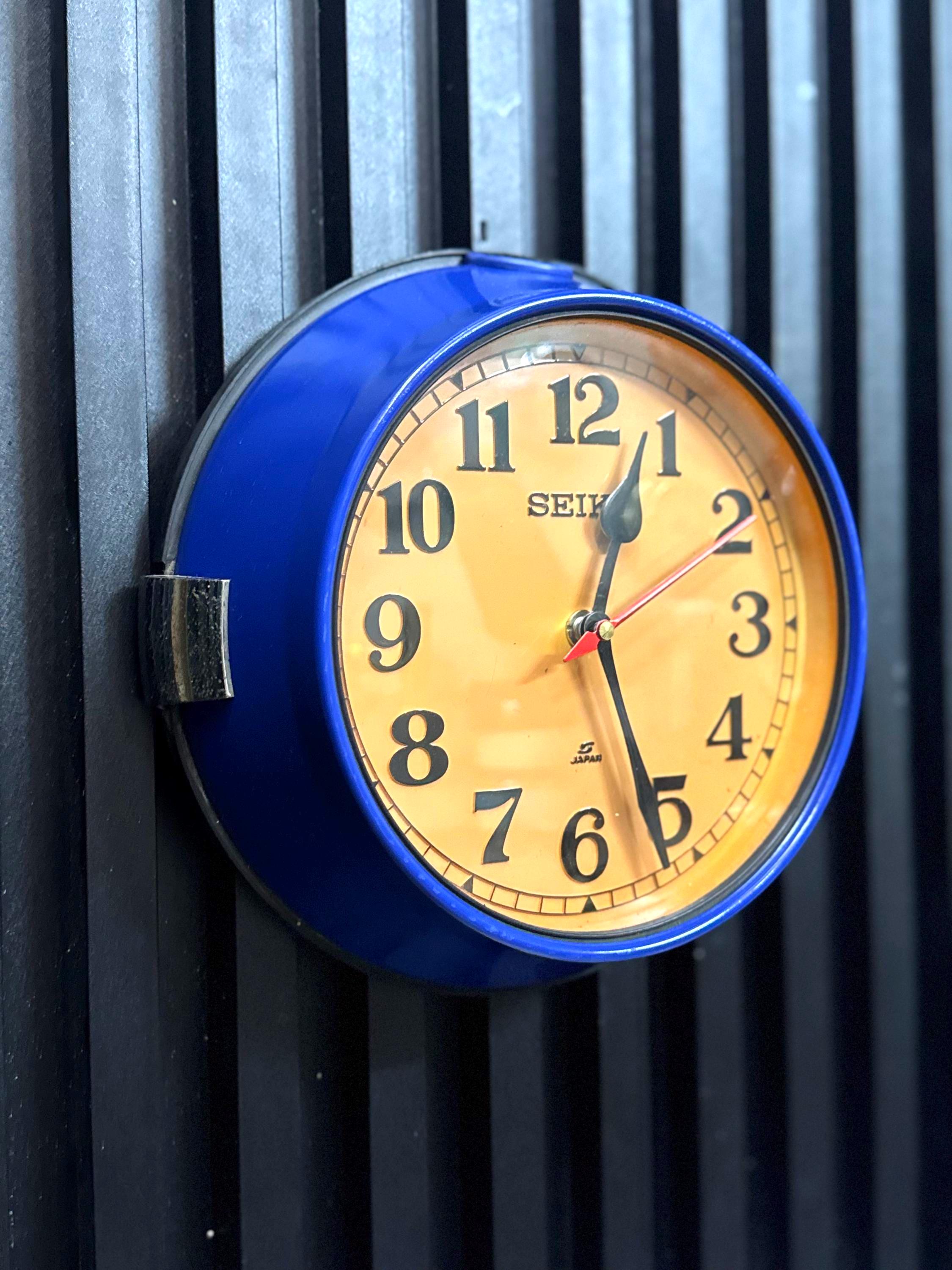 Vintage Japanese Seiko Blue Wall Clock Battery Operated