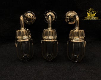 Conjunto de 3 apliques de parede náuticos em latão, luminária de parede estilo vintage para antepara marítima, luminária para casa costeira.