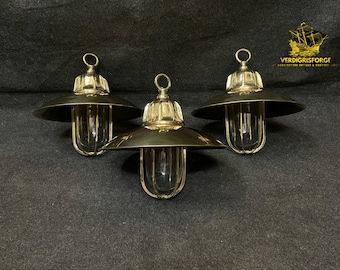 Antyczna mosiężna lampa wisząca, 3 szt., oprawa sufitowa w stylu vintage industrial, wystrój domu w stylu marynistycznym