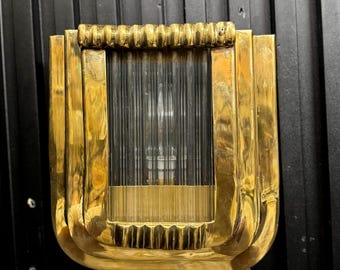 Vintage messing wandkandelaar paar art deco glazen staaf armatuur | Verlichtingsdecor Hollywood Regency