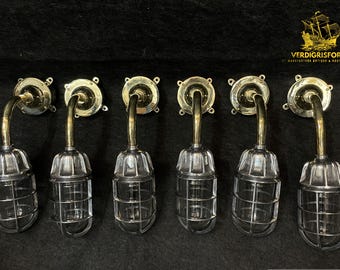 Ship Bulkhead Wall Light 6 PCS Industrial Vintage Brass Pipe Aluminum Marine Cage Fixture