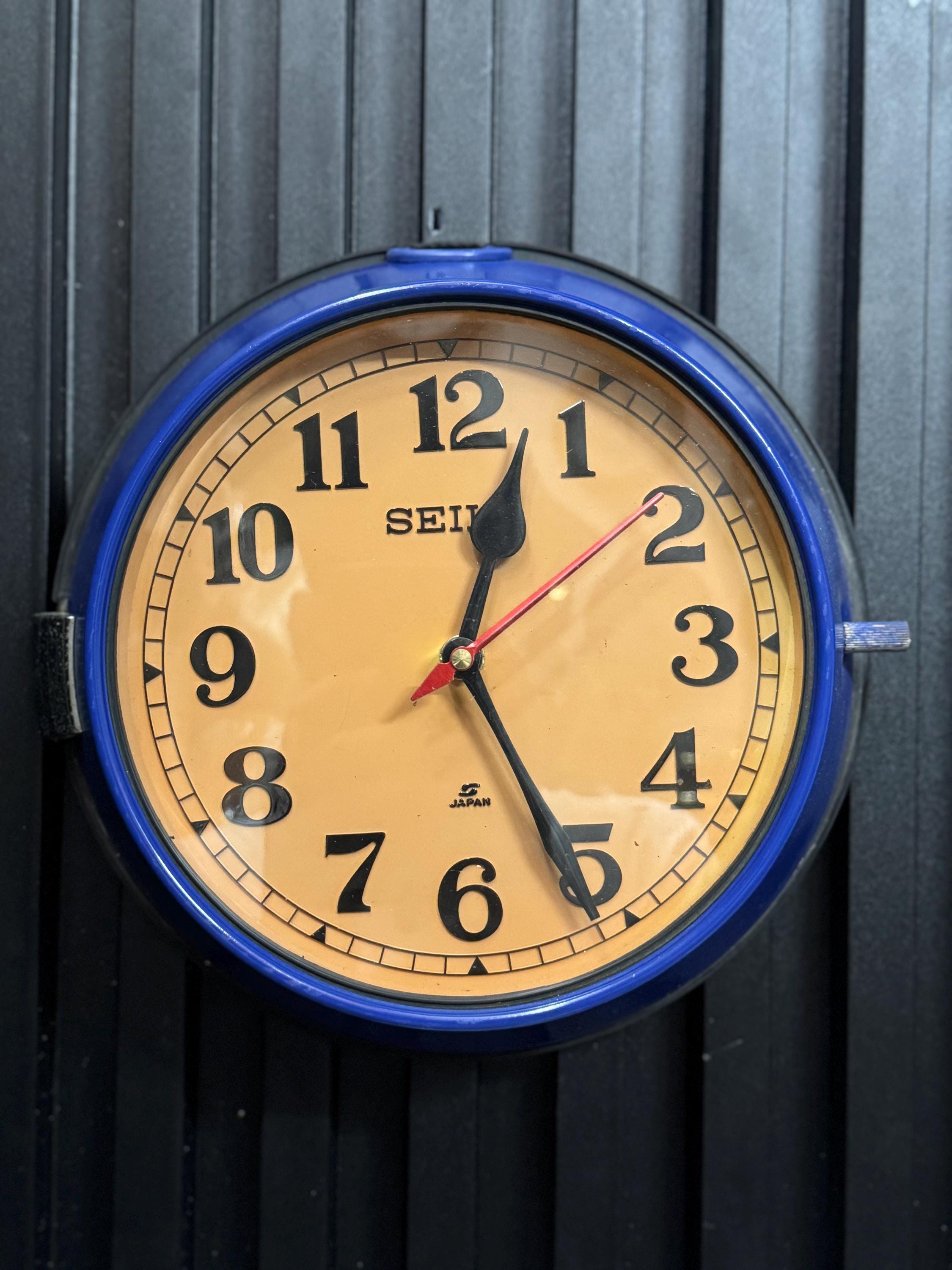 Vintage Japanese Seiko Blue Wall Clock Battery Operated