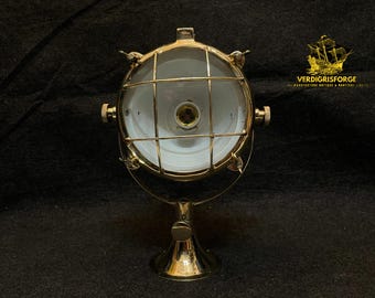 Nautical Ship Spotlight Lamp, Vintage Brass Searchlight, Industrial Coastal Desk Light, Unique Maritime Decor