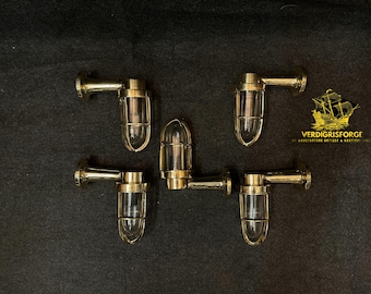 Lámpara de pared náutica única, 5 piezas, lámpara de mamparo de latón, estilo vintage, decoración para el hogar, regalo.