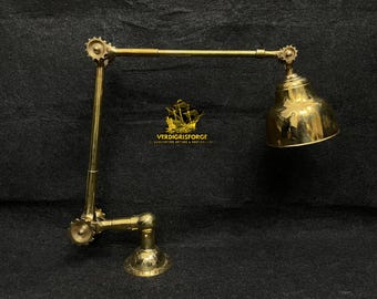 Industrial Vintage Brass Desk Lamp Adjustable Arm Retro Steampunk Office Table Lighting Fixture