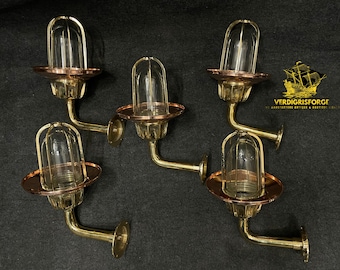 Architectonische wandverlichtingsset 5-delig, messing industriële schotlampen met koperen lampenkap