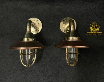 Nautisches Schott-Wandleuchte-Paar, Kupferschirm-Lampen für Veranda, Terrasse, Korridor, Eingangsbereich-Beleuchtung