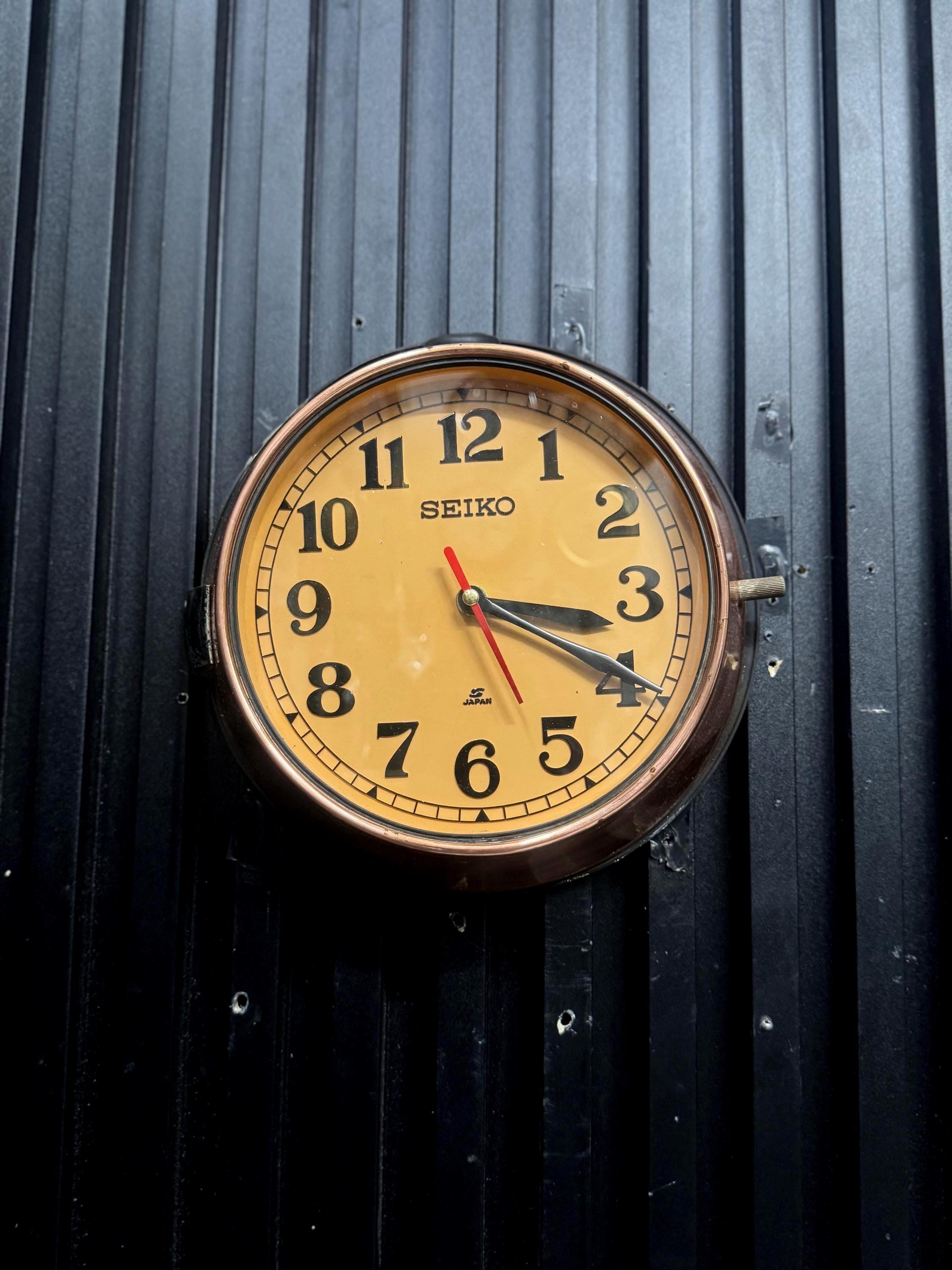 Rare Seiko Japan Retro Industrial Wall Clock Vintage Yellow Dial