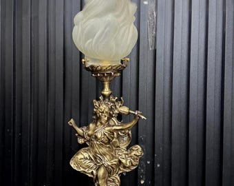 Vintage Jugendstil Meerjungfrau Wandleuchte Messing & Milchglas Antike viktorianische Leuchte Leuchte Lampe