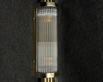 Vintage Art Deco Wall Sconce Brass Glass Rod Lamp Skyscraper Style Light Fixture