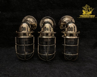 3 PCS Vintage Ship Inspired Lights | Brass Nautical Bulkhead Sconce | Coastal Industrial Wall Fixture