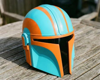 Hand-Painted Sci-Fi Helmet | Teal Orange Futuristic Cosplay Armor
