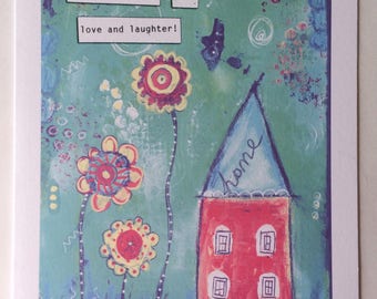 Tarjeta de felicitación "Bendice esta casa" - Tarjeta de arte con técnica mixta