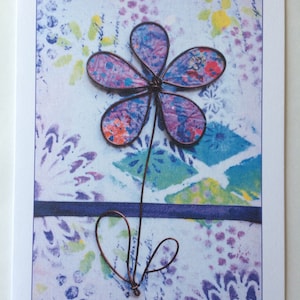 Wire & Collage Flower - A5 Blank Greetings Card From Original Mixed Media Flower