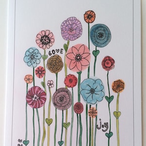 Fiori alti - A5 vuoto Greetings Card di mista originale in acquerello e inchiostro