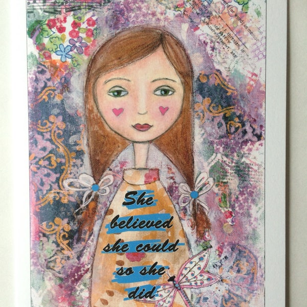 She Believed She Could So She Did - A5 Blank Greetings Card From Original Mixed Media Painting