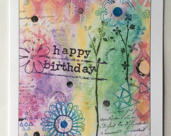 Happy Birthday - A5 Blank Card From Mixed Media Original Painting