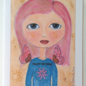 Follow That Dream Girl - A5 Blank Greetings Card From Original Mixed Media Painting
