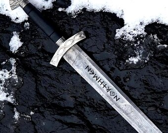 Handmade Damascus Steel Northman Sword: Authentic Viking Replica | Personalized Groomsmen & Birthday Gift |High Quality Cosplay Prop for Men