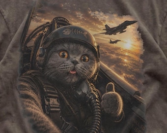 Aviator Cat Comfort Colors Shirt, Pilot Cat Fighter Jet Graphic Tee