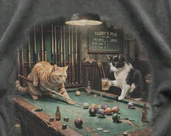 Komfort Farben Vintage Katzen Billard Shirt - Retro Pub Katzen Grafik Tee