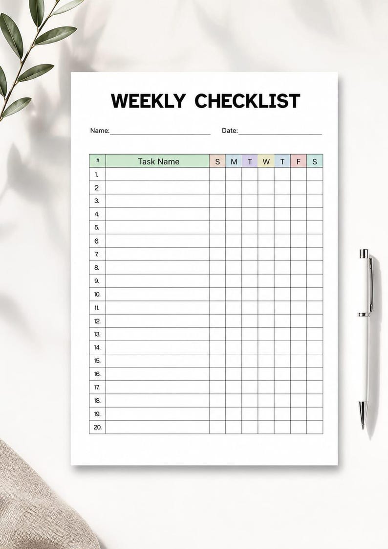 Simple Daily, Weekly Checklist Printable PDF, Weekly Task Tracker, A4 ...