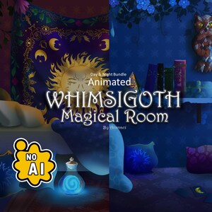 Animated VTuber Background Whimsigoth Magical Room Day Night Bundle - Looping Video for Twitch OBS VTube Studio - Cozy Witchy Aesthetic
