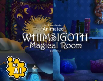 Animated VTuber Background Whimsigoth Magical Room Day Night Bundle - Looping Video for Twitch OBS VTube Studio - Cozy Witchy Aesthetic