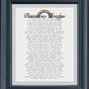 Rainbow Bridge Poem for Pet Loss Cross Stitch Pattern (includes both male and female pronoun patterns)--Instant Digital PDF Download