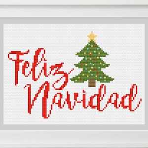 Feliz Navidad Cross Stitch Pattern -- {Modern Simple Handwritten Script Font} -- Instant Digital PDF Download!