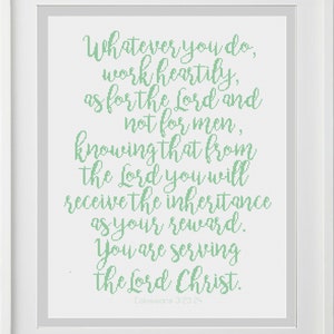 Bible Verse Cross Stitch Pattern Colossians 3:23-24 whatever You Do ...
