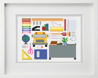 School Sampler Cross Stitch Pattern -- Digital Immediate Download!