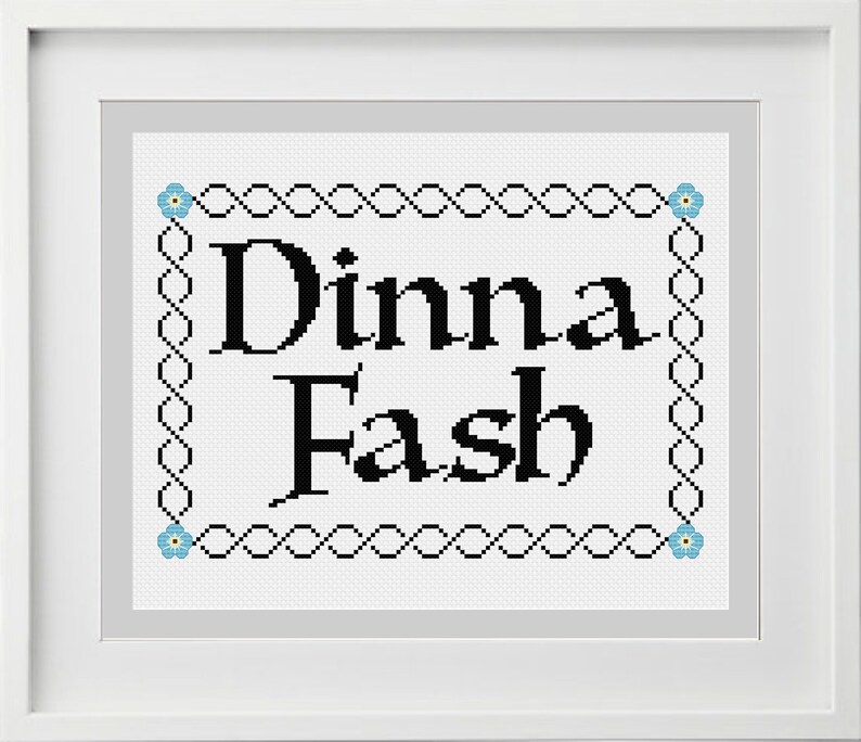 Instant Digital PDF Download Dinna Fash with Forget-Me-Nots Cross Stitch Pattern