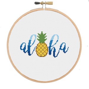 Aloha with Pineapple Cross Stitch Pattern -- Instant Digital PDF Download