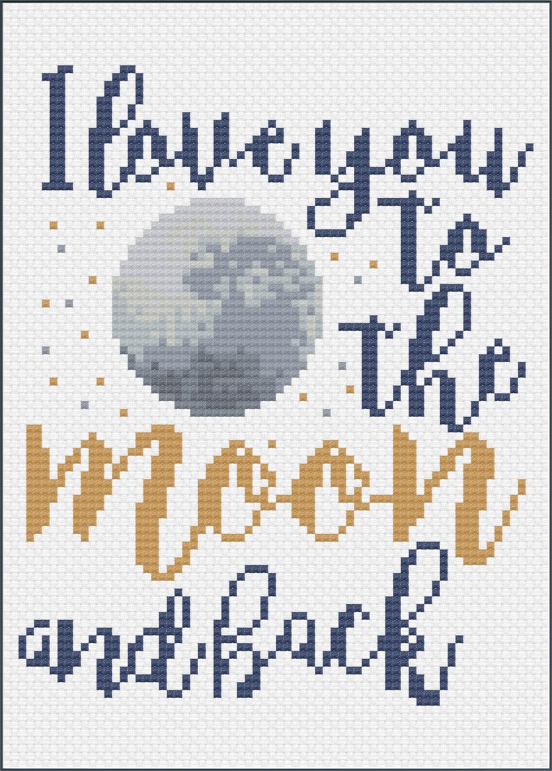 I Love You to the Moon and Back Cross Stitch Pattern Instant Digital PDF Download image 3