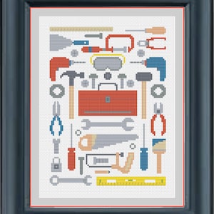 Tools Sampler Handyman Construction Cross Stitch Pattern -- Instant Digital PDF Download!