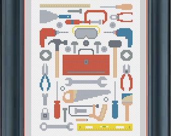 Tools Sampler Handyman Construction Cross Stitch Pattern -- Instant Digital PDF Download!